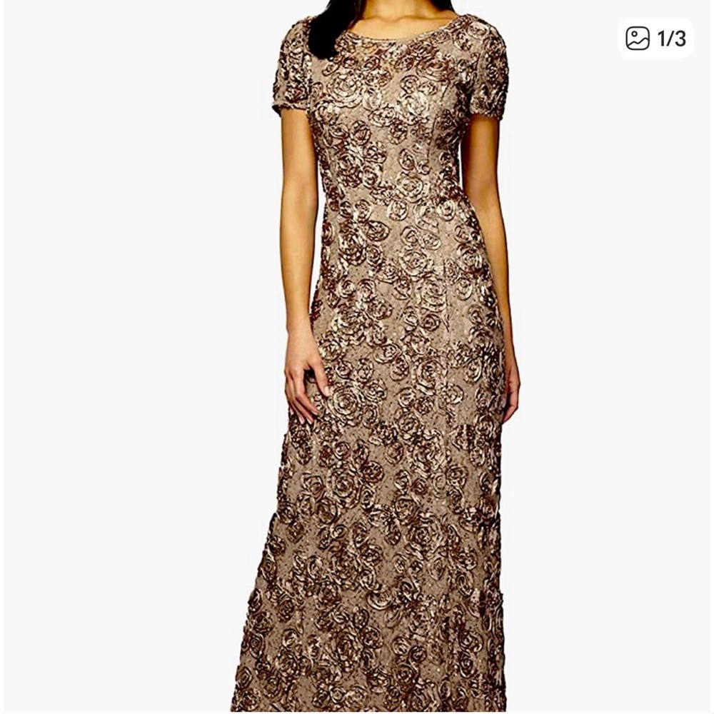 Alex Evenings Women’s Maxi Evelyn Rosette Lace Cap Sleeve Sequins Gown